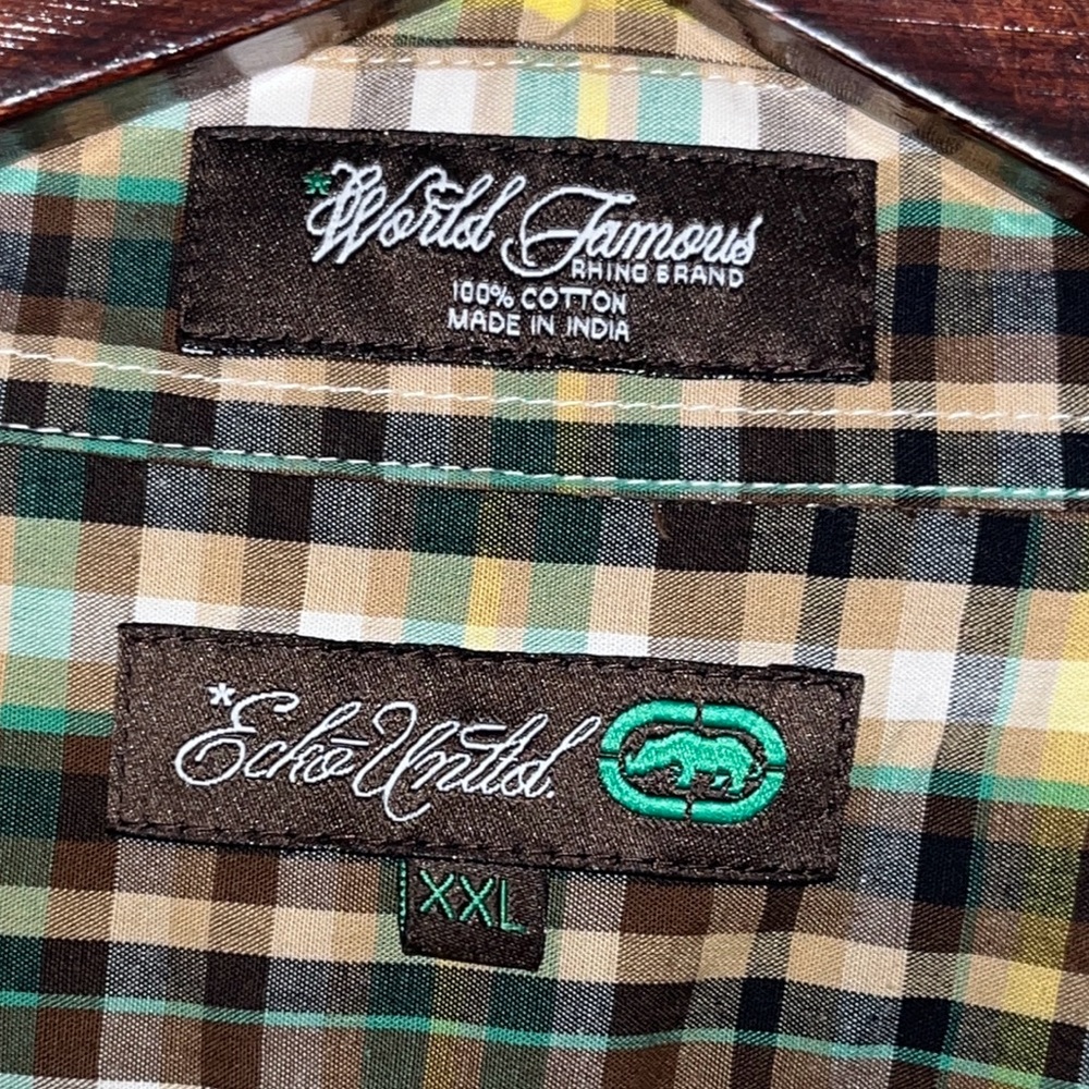 Ecko Unltd Button Up Shirt Men’s  XXL Plaid  Brown Y2K Streetwear Vintage‎ 2000s - Picture 4 of 4